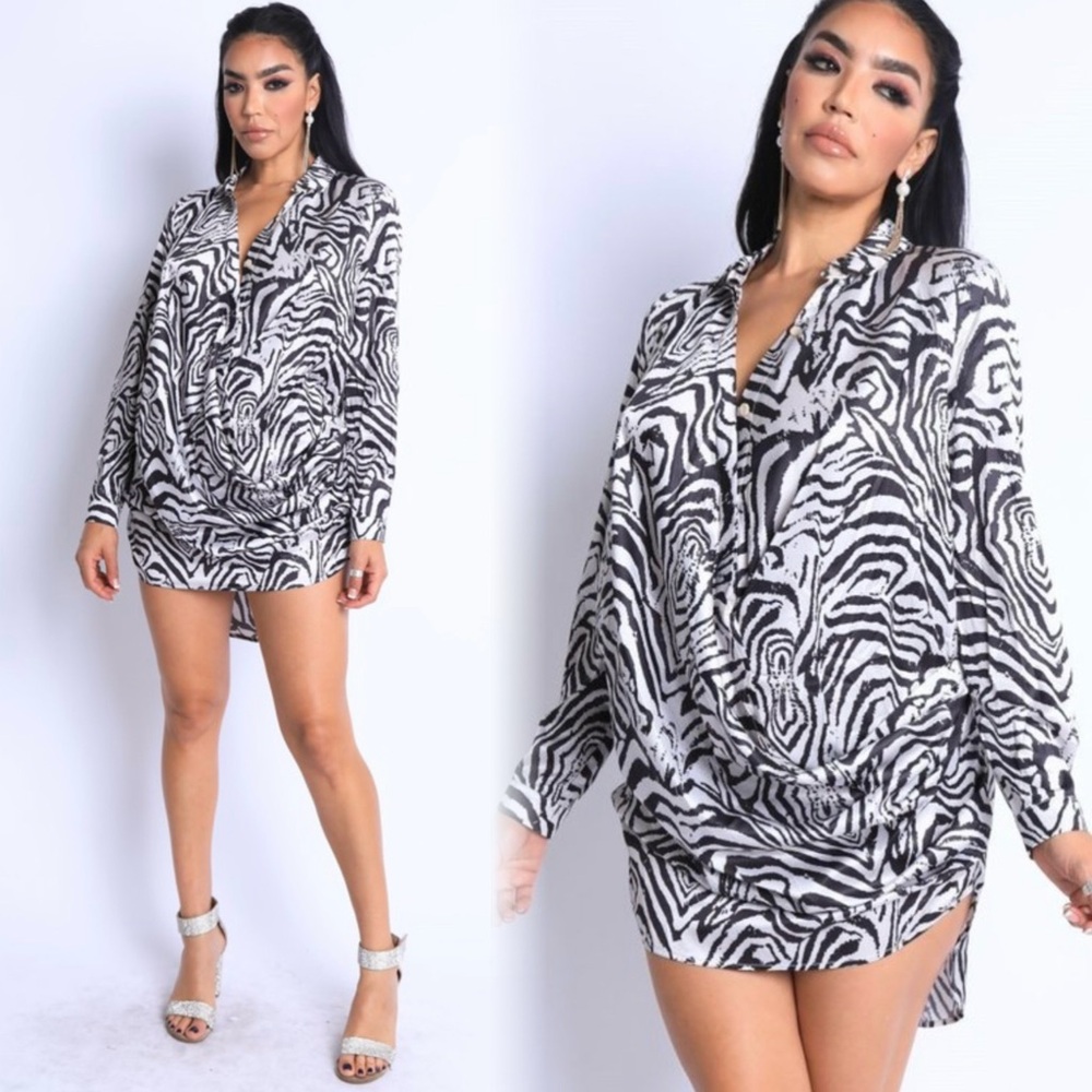 Zebra Print Tunic Draped Styled Dress